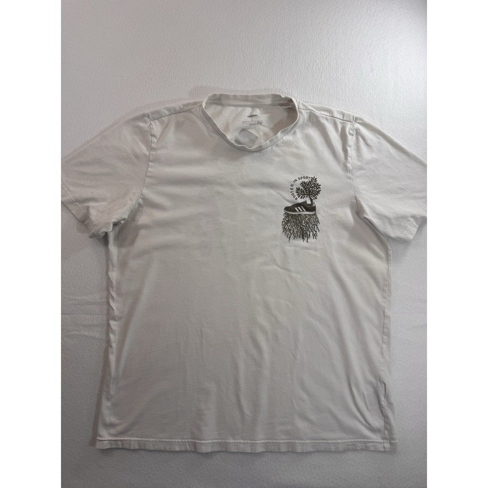 Adidas "Rooted In Sport" Mens Graphic T Shirt Large White Green Casual EUC